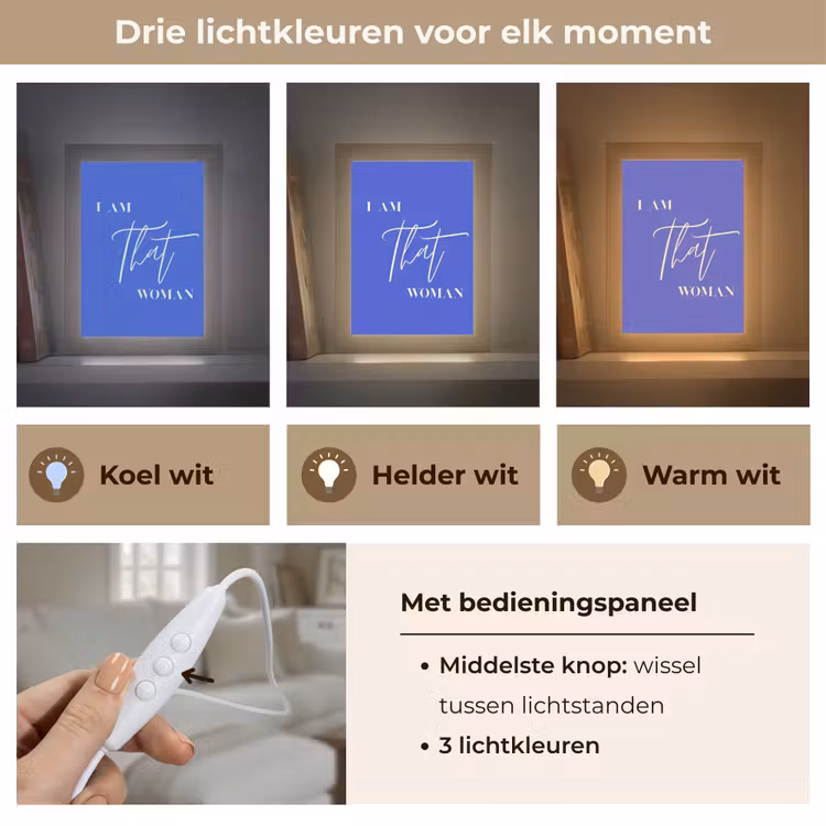 Blauw - I am that woman - Sierlijk - Minimalistisch Light Box met kabel (Tafellamp) klein -USP_lichtkleurNL