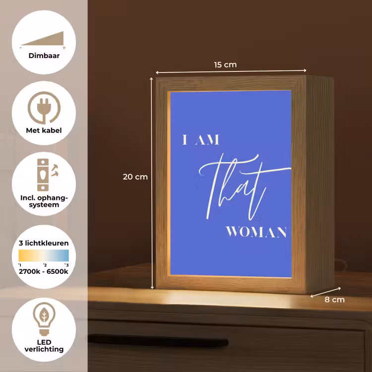 Blauw - I am that woman - Sierlijk - Minimalistisch Light Box met kabel (Tafellamp) klein -USP_NL