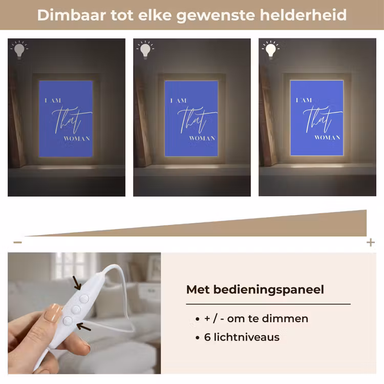 Blauw - I am that woman - Sierlijk - Minimalistisch Light Box met kabel (Tafellamp) klein -USP_dimbaarNL