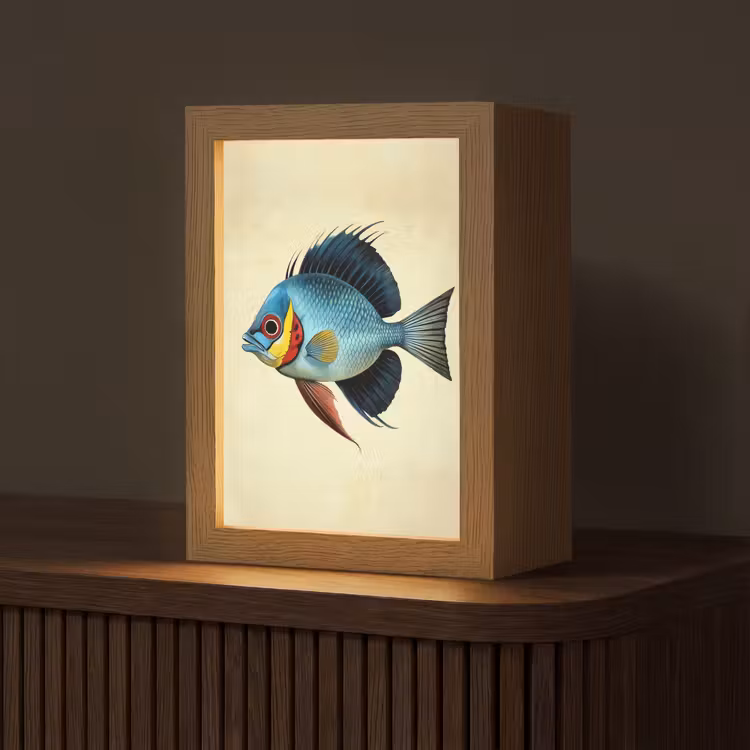 Blauw - Kieuwen - Vis - Illustratie Light Box met kabel (Tafellamp) klein -z3d_website