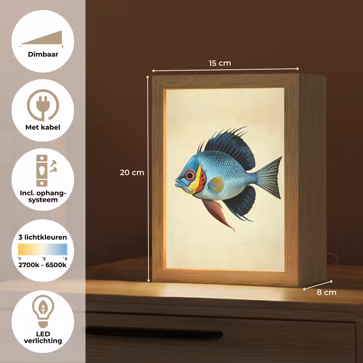 Blauw - Kieuwen - Vis - Illustratie Light Box met kabel (Tafellamp) klein -USP_NL