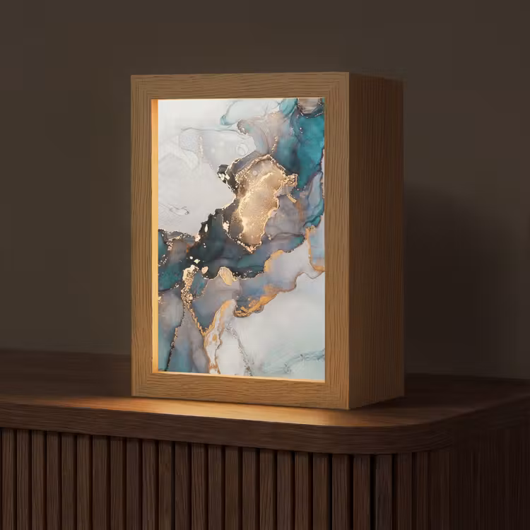 Blauw - Marmer - Goud Light Box met kabel (Tafellamp) klein -z3d_website