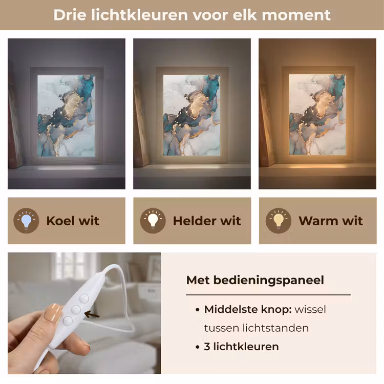 Blauw - Marmer - Goud Light Box met kabel (Tafellamp) klein -USP_lichtkleurNL
