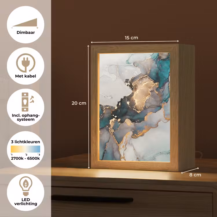 Blauw - Marmer - Goud Light Box met kabel (Tafellamp) klein -USP_NL