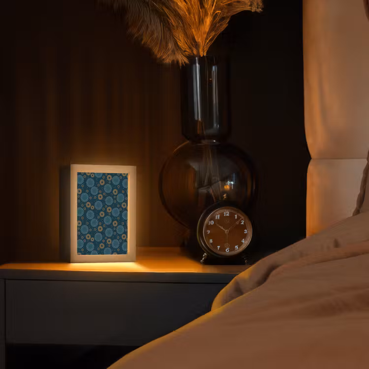 Blauw - Patroon - Retro Light Box met kabel (Tafellamp) klein 925 -sfeer1
