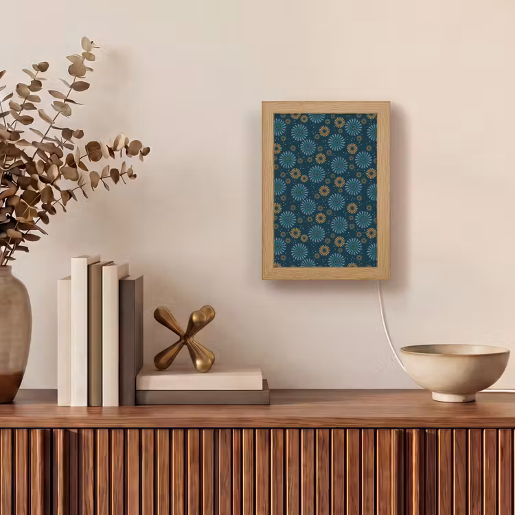 Blauw - Patroon - Retro Light Box met kabel (Tafellamp) klein 925 -sfeer2
