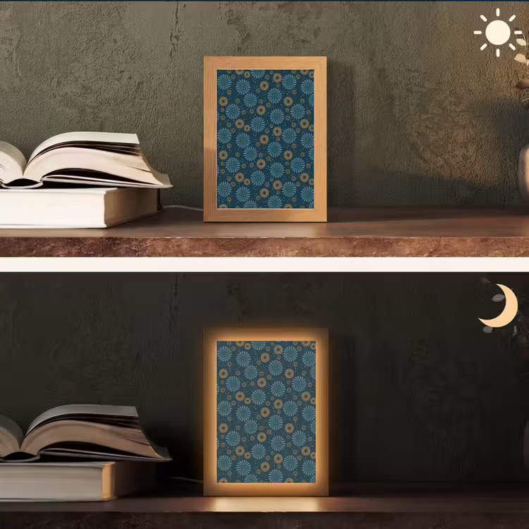 Blauw - Patroon - Retro Light Box met kabel (Tafellamp) klein 925 -sfeer3