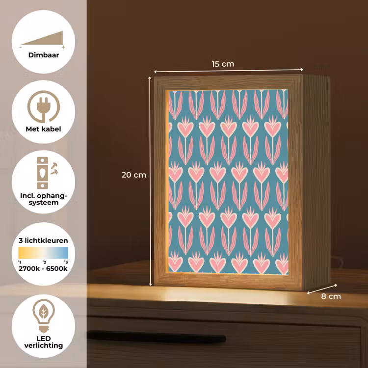 Blauw - Retro - Patroon - Hartjes Light Box met kabel (Tafellamp) klein 925 -USP_NL