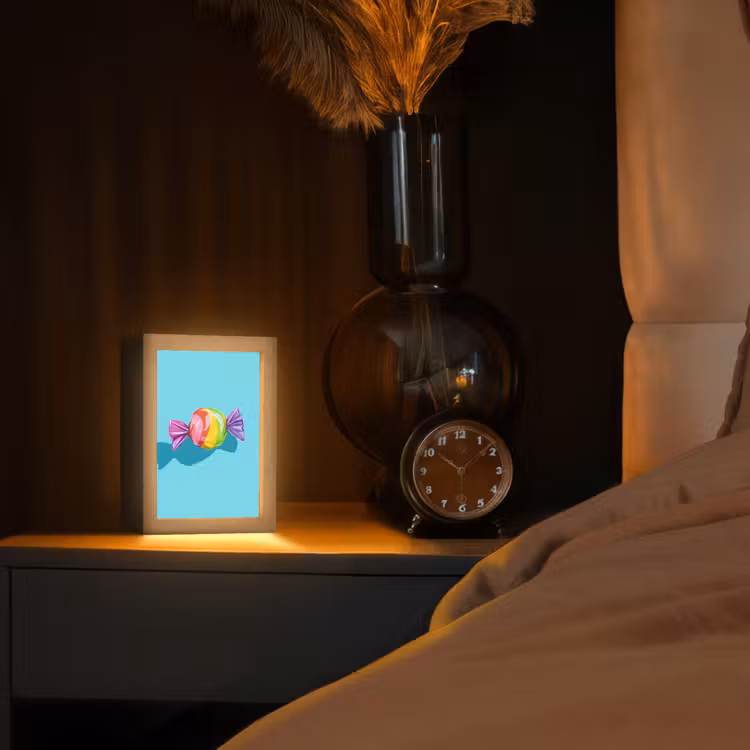 Blauw - Snoep - Regenboog Light Box met kabel (Tafellamp) klein -sfeer1
