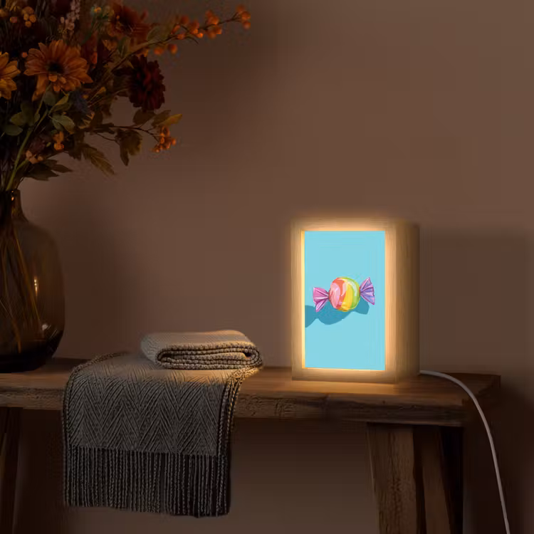 Blauw - Snoep - Regenboog Light Box met kabel (Tafellamp) klein -sfeer4
