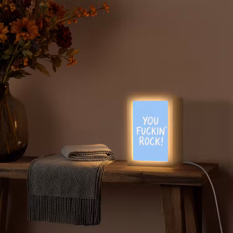 Blauw - Wit - You fuckin rock Light Box met kabel (Tafellamp) klein -sfeer4