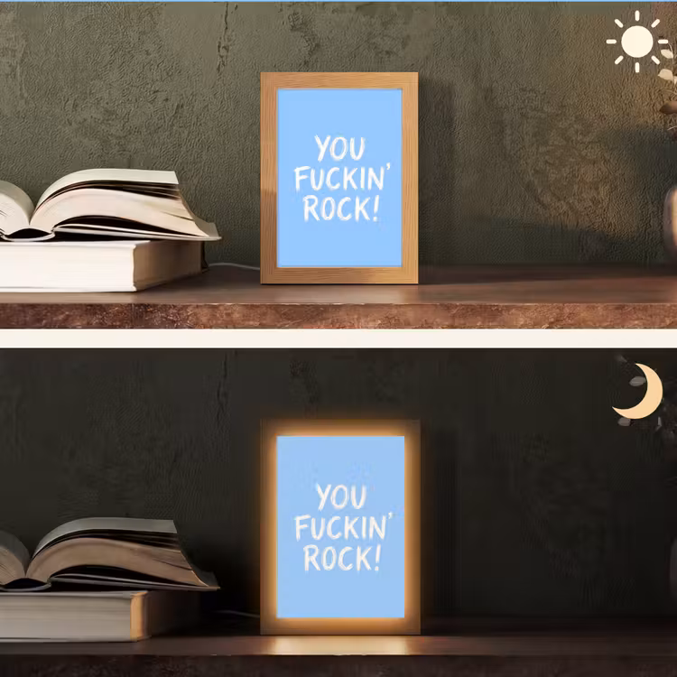 Blauw - Wit - You fuckin rock Light Box met kabel (Tafellamp) klein -sfeer3