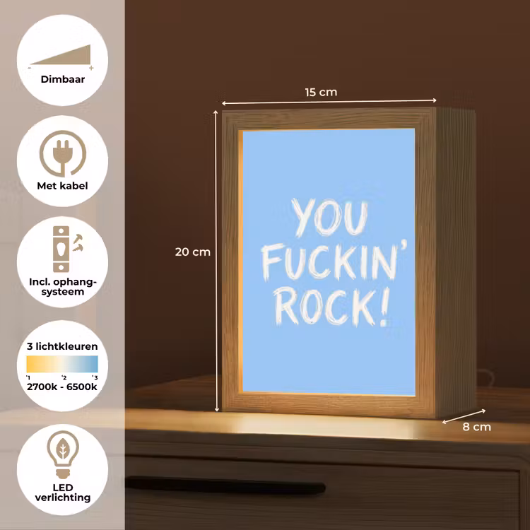 Blauw - Wit - You fuckin rock Light Box met kabel (Tafellamp) klein -USP_NL