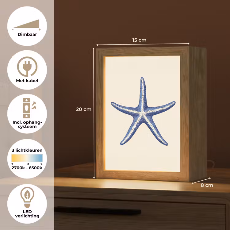Blauwe zeester - Minimalistisch - Beige Light Box met kabel (Tafellamp) klein -USP_NL