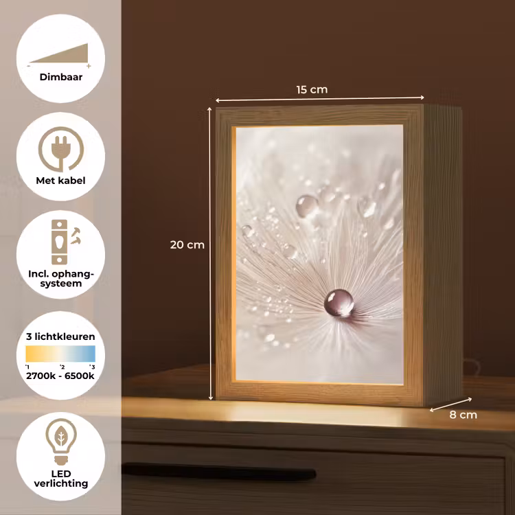 Bloem - Abstract - Wit - Water - Natuur Light Box met kabel (Tafellamp) klein -USP_NL