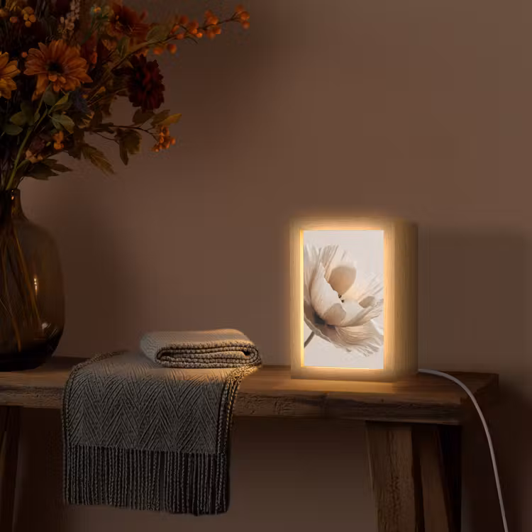 Bloem - Beige - Crème Light Box met kabel (Tafellamp) klein -sfeer4