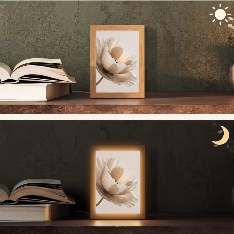 Bloem - Beige - Crème Light Box met kabel (Tafellamp) klein -sfeer3