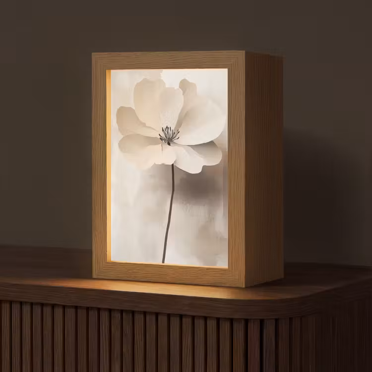 Bloem - Beige - Verf - Schaduw Light Box met kabel (Tafellamp) klein -z3d_website