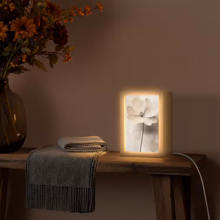 Bloem - Beige - Verf - Schaduw Light Box met kabel (Tafellamp) klein -sfeer4