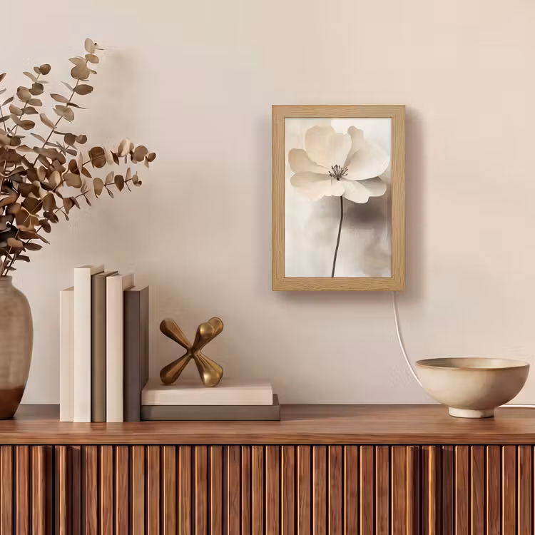 Bloem - Beige - Verf - Schaduw Light Box met kabel (Tafellamp) klein -sfeer2