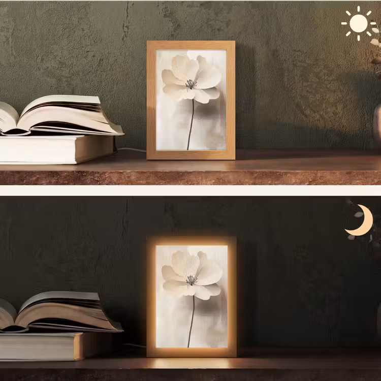 Bloem - Beige - Verf - Schaduw Light Box met kabel (Tafellamp) klein -sfeer3