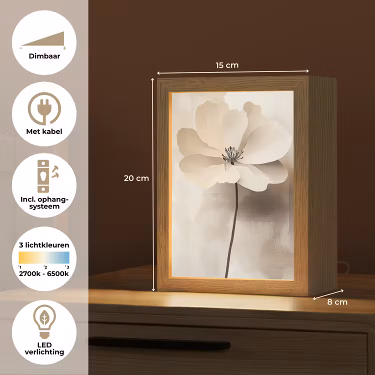 Bloem - Beige - Verf - Schaduw Light Box met kabel (Tafellamp) klein -USP_NL