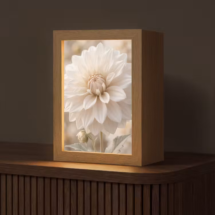 Bloem - Dahlia - Wit Light Box met kabel (Tafellamp) klein -z3d_website