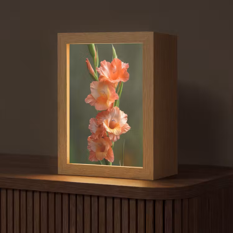 Bloem - Gladiolen - Zalmroze Light Box met kabel (Tafellamp) klein -z3d_website