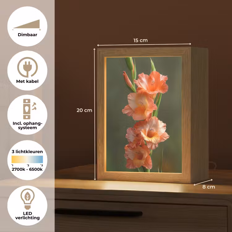 Bloem - Gladiolen - Zalmroze Light Box met kabel (Tafellamp) klein -USP_NL