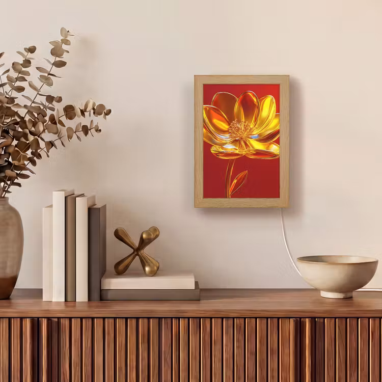 Bloem - Goud - Glazen Light Box met kabel (Tafellamp) klein -sfeer2