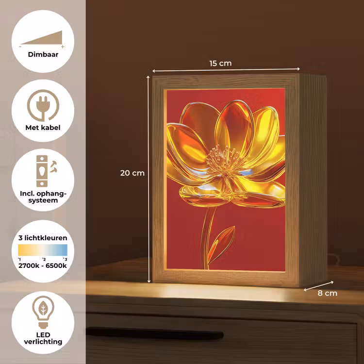 Bloem - Goud - Glazen Light Box met kabel (Tafellamp) klein -USP_NL