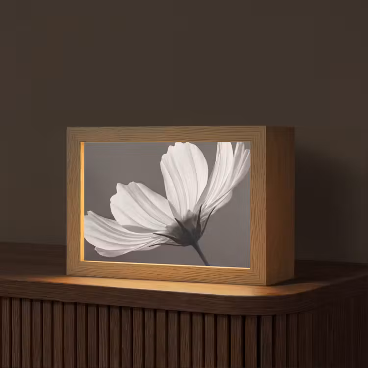 Bloem - Minimalistisch - Zwart - Wit Light Box met kabel (Tafellamp) klein -z3d_website
