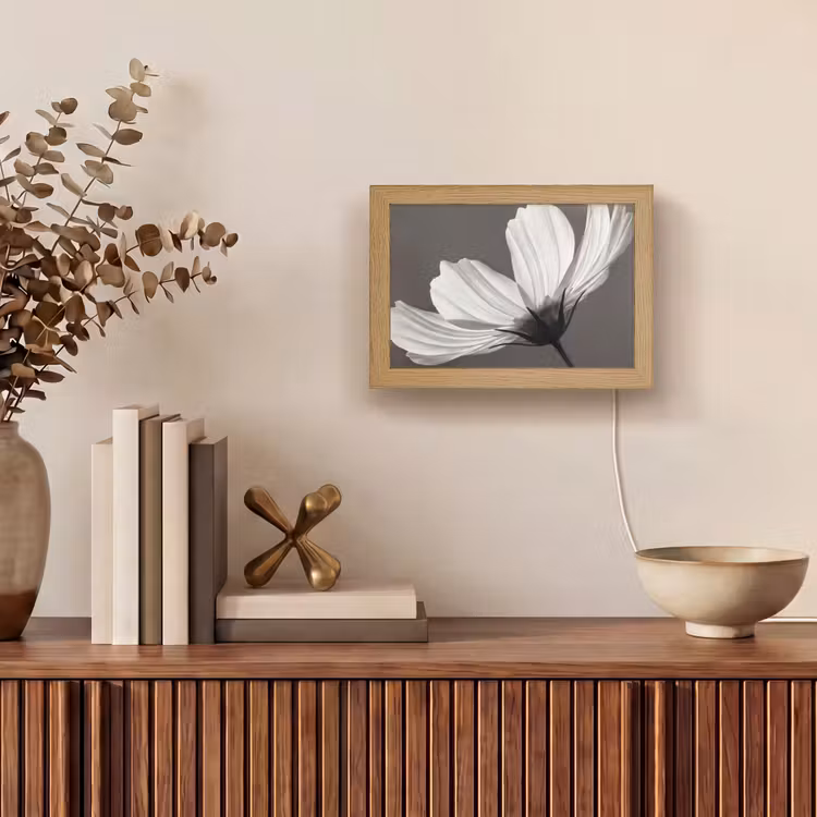 Bloem - Minimalistisch - Zwart - Wit Light Box met kabel (Tafellamp) klein -sfeer2