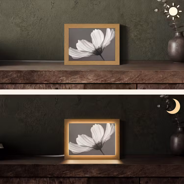 Bloem - Minimalistisch - Zwart - Wit Light Box met kabel (Tafellamp) klein -sfeer3