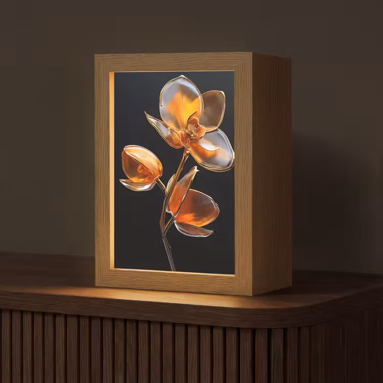 Bloem - Orchidee - Oranje Light Box met kabel (Tafellamp) klein -z3d_website