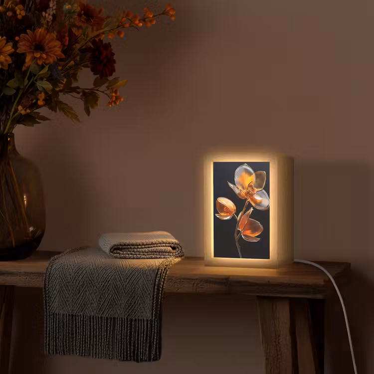 Bloem - Orchidee - Oranje Light Box met kabel (Tafellamp) klein -sfeer4