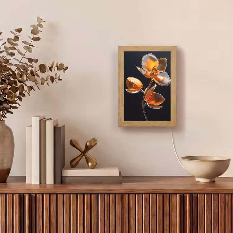 Bloem - Orchidee - Oranje Light Box met kabel (Tafellamp) klein -sfeer2