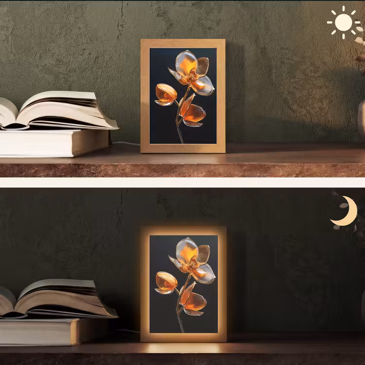 Bloem - Orchidee - Oranje Light Box met kabel (Tafellamp) klein -sfeer3