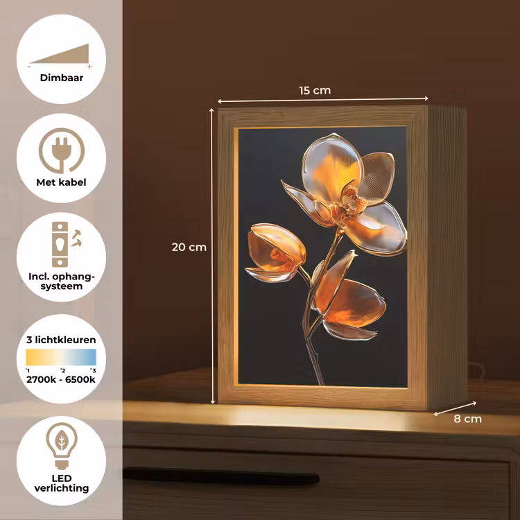 Bloem - Orchidee - Oranje Light Box met kabel (Tafellamp) klein -USP_NL
