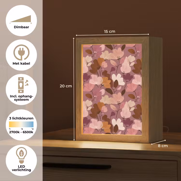 Bloem - Patroon - Roze Light Box met kabel (Tafellamp) klein 925 -USP_NL