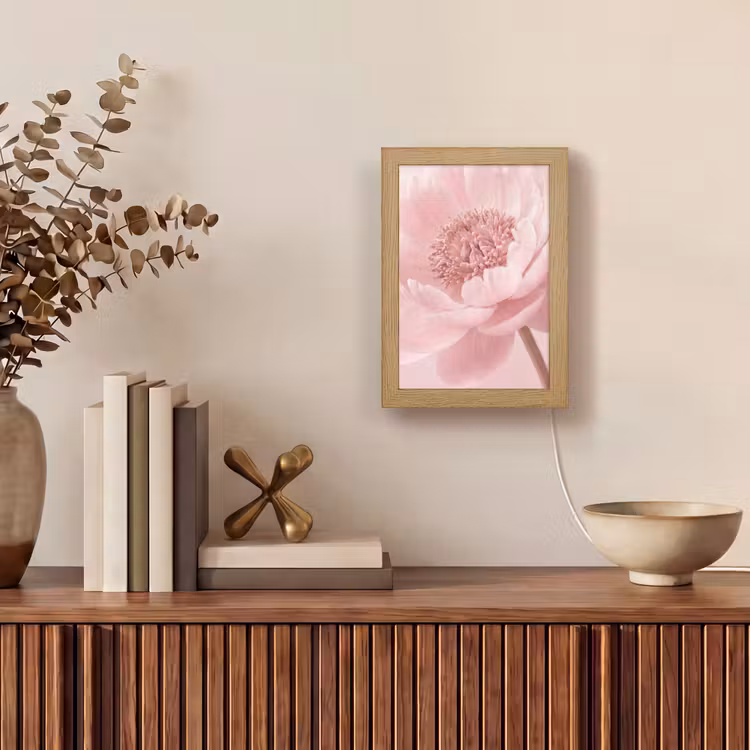 Bloem - Pioenroos - Roze Light Box met kabel (Tafellamp) klein -sfeer2
