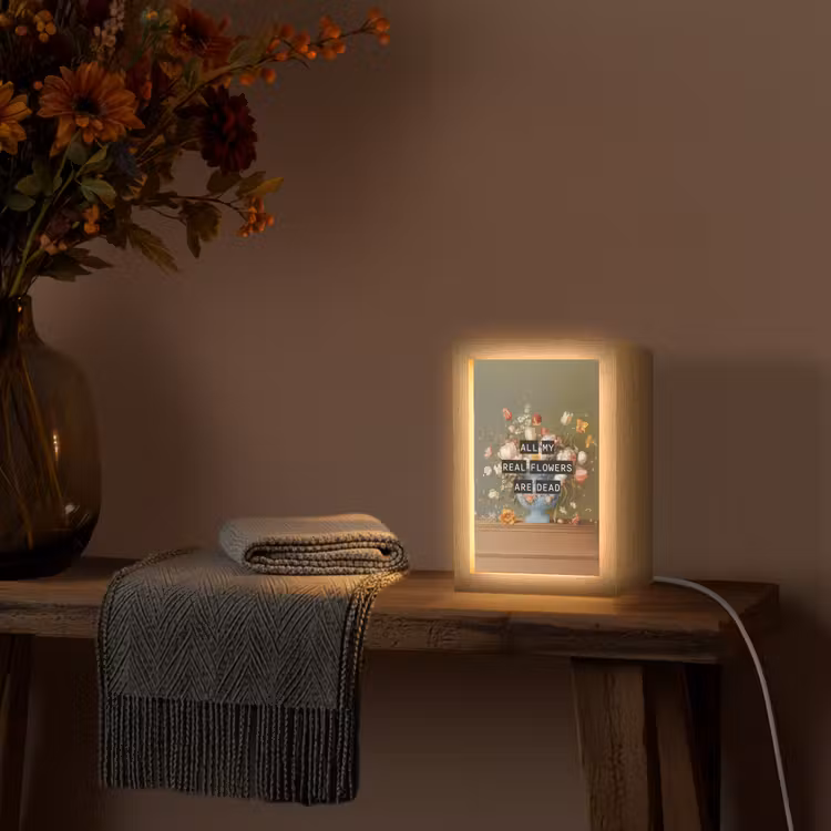 Bloem - Quote - Vintage - Art Light Box met kabel (Tafellamp) klein -sfeer4