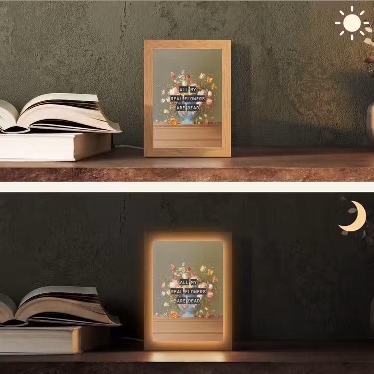 Bloem - Quote - Vintage - Art Light Box met kabel (Tafellamp) klein -sfeer3