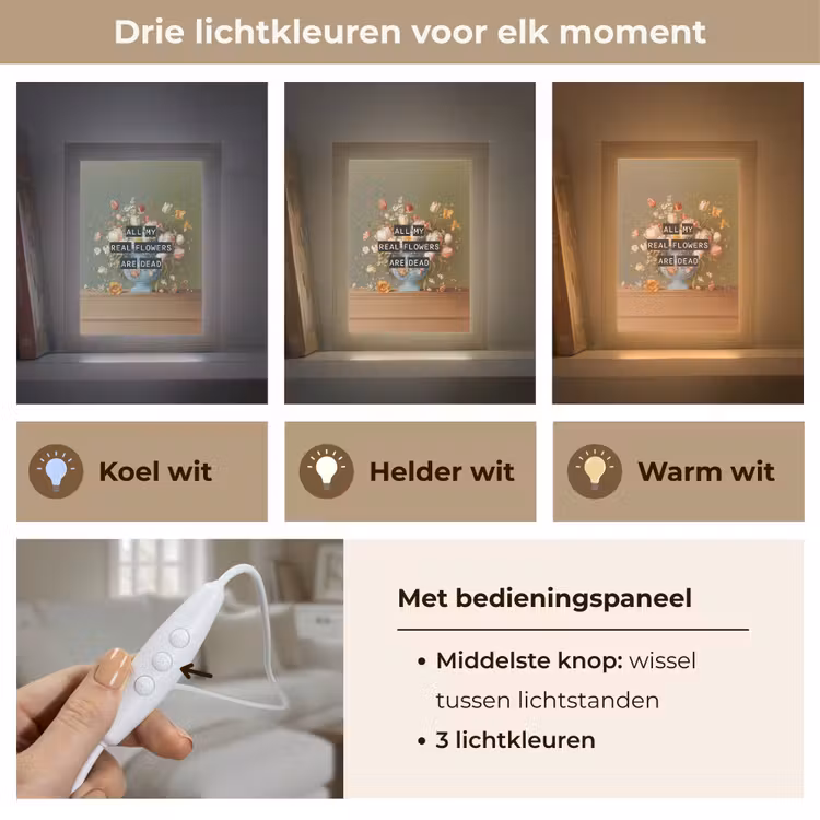 Bloem - Quote - Vintage - Art Light Box met kabel (Tafellamp) klein -USP_lichtkleurNL