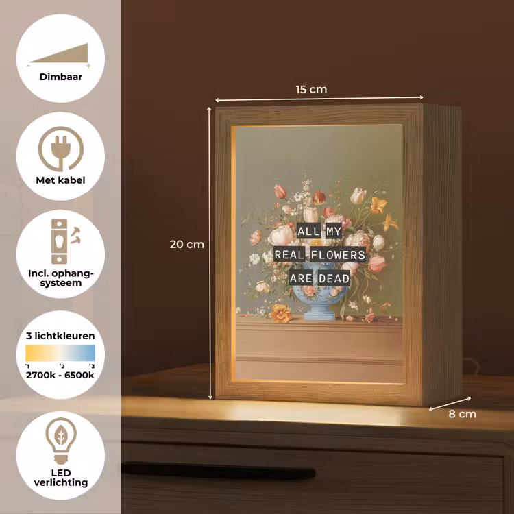 Bloem - Quote - Vintage - Art Light Box met kabel (Tafellamp) klein -USP_NL