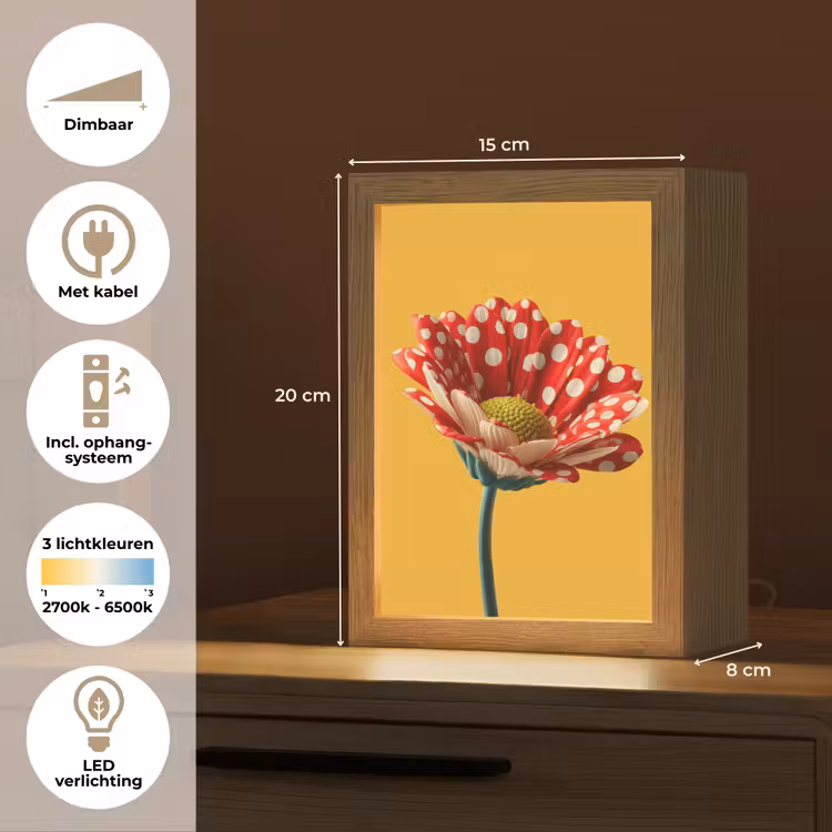 Bloem - Rood - Stippen Light Box met kabel (Tafellamp) klein -USP_NL