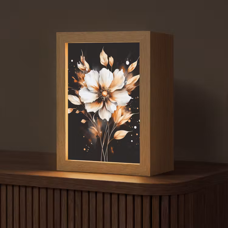 Bloem - Verf - Goud - Graffiti - Modern Light Box met kabel (Tafellamp) klein -z3d_website