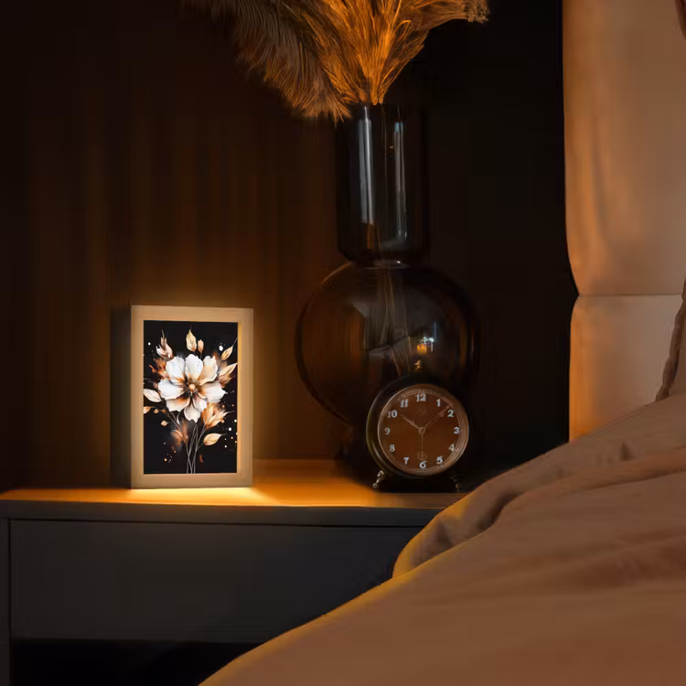 Bloem - Verf - Goud - Graffiti - Modern Light Box met kabel (Tafellamp) klein -sfeer1