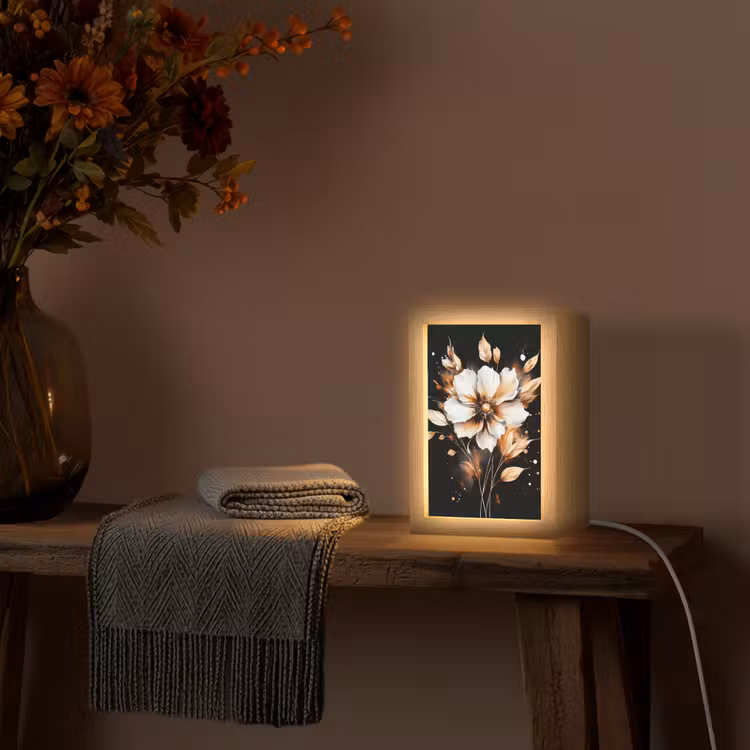 Bloem - Verf - Goud - Graffiti - Modern Light Box met kabel (Tafellamp) klein -sfeer4