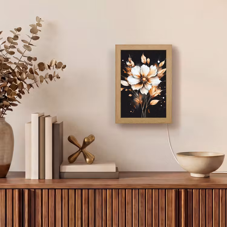 Bloem - Verf - Goud - Graffiti - Modern Light Box met kabel (Tafellamp) klein -sfeer2